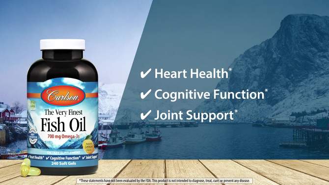 Carlson - The Very Finest Fish Oil, 700 mg Omega-3s, Norwegian, Wild Caught, Sustainably Sourced, Lemon, 2 of 7, play video