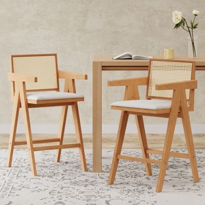 NicBex Set of 2 Bar Stools for Kitchen Island,Rattan Counter Bar Stools with Rubberwood Frame,Bar Chairs for Dining Rooms,Kitchens - 1 of 4