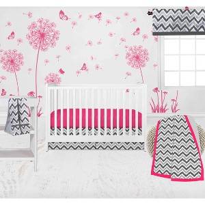 Bacati - Ikat Dots Leopard  Pink Grey Girls 10 pc Crib Set with 2 Crib Fitted Sheets 4 Muslin Swaddling Blankets - 1 of 4