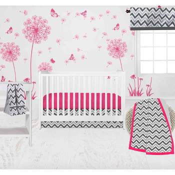 Bacati - Ikat Dots Leopard  Pink Grey Girls 10 pc Crib Set with 2 Crib Fitted Sheets 4 Muslin Swaddling Blankets