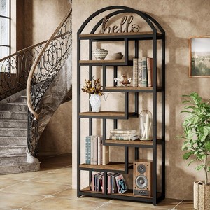 Tribesigns 71" Tall Arched Bookshelf, Storage Organizer with Open Display Shelves For Living Room, Bedroom, Rustic Brown & Black - 1 of 4