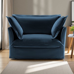 Chenille Slipcovered Armchair with Oversized Pillows - 1 of 4