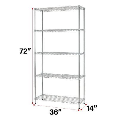 Chrome 5-Tier Adjustable Steel Wire Shelving Unit for Kitchen and Garage