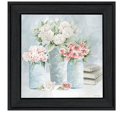 HomeRoots Pastel Peonies Pretties Black Framed Print Wall Art