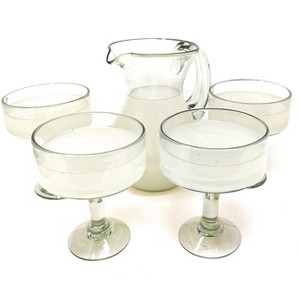Dos Sueños Mexican Hand Blown Glassware Combo Set - Natural Pitcher and Margarita Glasses - 1 of 4