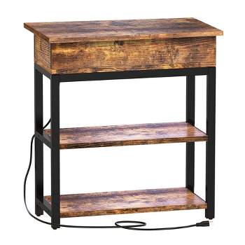 FABATO End Table and Nightstand with USB Charging Station and Power Supply Cord, For Living Rooms and Bedrooms, Features Flip Top Shelf, Rustic Brown