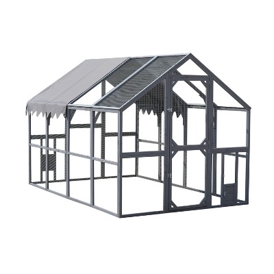 Dolonm  Walk-in Chicken Coop 110" with Waterproof Cover & 2 Doors - Large Outdoor Cat Playpen for Kittens, Galvanized Mesh Safety