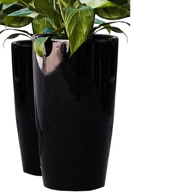 2pc 17" Indoor/Outdoor Round Plastic Self Watering Planter Black - XBrand