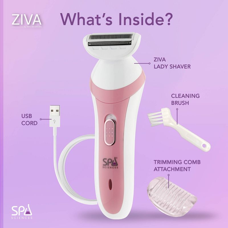 Spa Sciences ZIVA Rechargeable Lady Shaver and Bikini Trimmer, 6 of 12