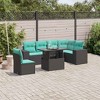 vidaXL 7 Piece Garden Sofa Set with Cushions Black Poly Rattan - Black - 2 of 4