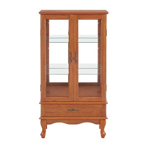 Vynxaria Cherry/Oak Illuminated Decorative Glass Storage Cabinet with Adjustable Shelves and Drawer - 1 of 4