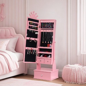46" Kids Jewelry Cabinet with Full-Length Mirror, Storage Drawers and Jewelry Armoire for Kids Bithday - 1 of 4