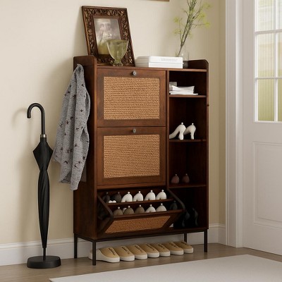 Shoe Cabinet, Shoe Storage Cabinet with 3 Flip-Down Drawers & 4-Tier Adjustable Shelves, Shoe Cabinet Storage for Entryway,Shoe Organizer