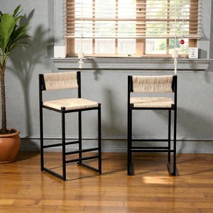 Mshliw Paper Rope Woven Bar Stools Set of 2, Hand-Woven Counter Height ...