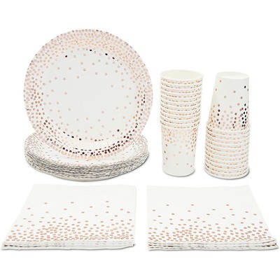 Juvale Disposable Dinnerware Set for 24  - Rose Gold Foil Dot Cutlery Party Supplies