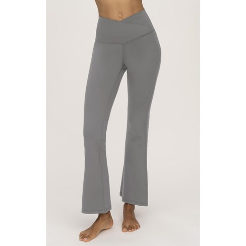 Yogalicious Womens Lux Willow Elastic Free Crossover Waist Flared Leg Pant  - Quiet Shade - Medium