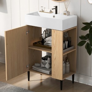 Whisen Modern Floating Bathroom Storage Cabinet Bathroom Vanity with Ceramic Sink and Left Side Storage - 1 of 4