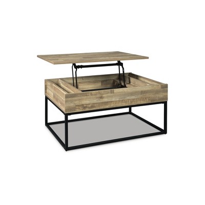 Urban Loft 36'' Beige & Black Rectangular Lift-Top Coffee Table with Storage