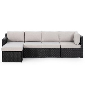 HAPPATIO 5 Piece Patio Conversation Set,All-Weather Patio Furniture Set, Wicker Outdoor Sectional Sofa - 1 of 4