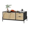 Farmhouse Rattan Coffee Table, Modern Center Table 2 Drawers Storage Cabinet and Open Shelf, Rectangle End Table with Metal Frame for Living Room - 3 of 4