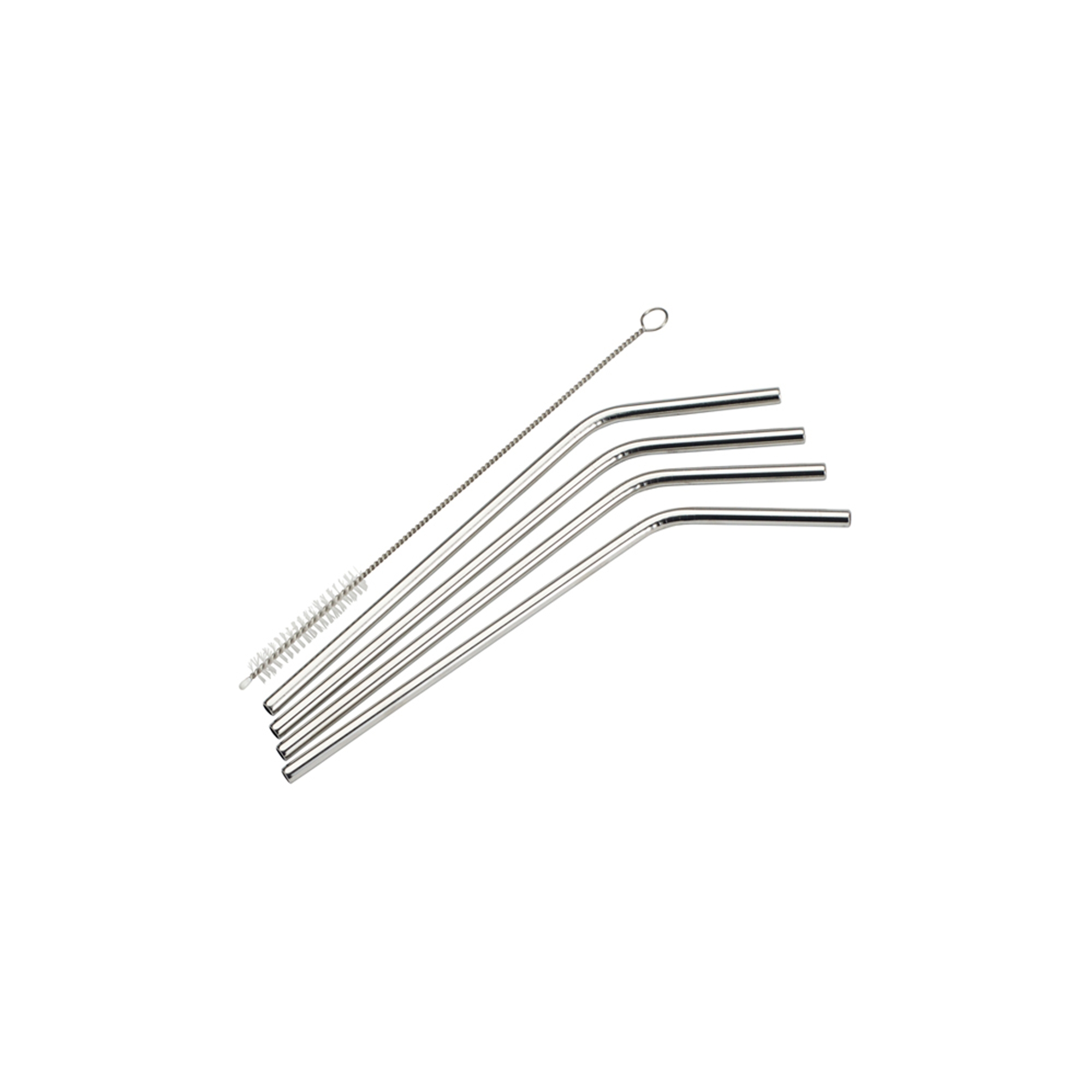 Winco Stainless Steel Curved Drinking Straw, with Cleaning Brush, 4 Pieces, 8"