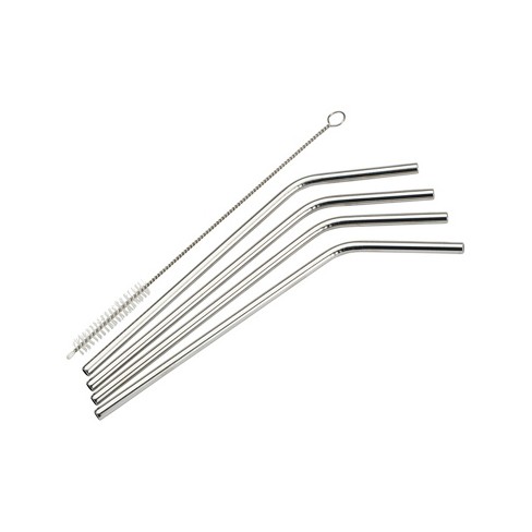 Winco SSTW-8C Silver 1/4 x 8 1/2 Stainless Steel Drinking Straw Set with Cleaning Brush