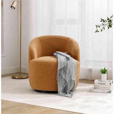 CAVINAS Teddy/Velvet Swivel Accent Chair,Barrel Chair with Wooden Frame and Swivel Base,Modern Upholstered Swivel Living Room Chairs for Living Room