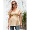 Clearlove Maternity Shirts V Neck Ruffled Sleeve Floral Tops Pleated Ruffle Hem Lightweight Summer Casual Tunic Blouses - 2 of 4