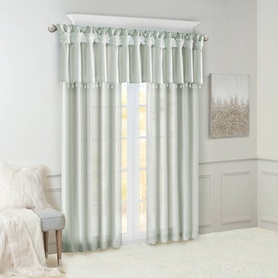 Dusty Aqua Faux Silk Tab Top Valance with Beads