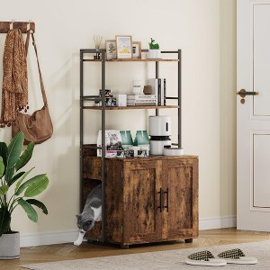 2-in-1 Cat Litter Box Enclosure with 3 Shelves and Door - 1 of 4