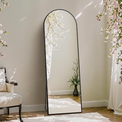 Beautyolove 64"x21" Arched Full Length Mirror Free Standing Leaning Wall-Mounted Mirror, Black