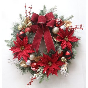24" Christmas Wreath with Lights, Pre-assembled Outdoor Christmas Wreath, Christmas Decorations for Fireplace, Stairs, Windows, Home, Apartment - 1 of 1