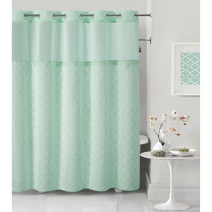 Mosaic Embroidery Shower Curtain with Peva Liner Aqua Blue - Hookless, Blue Blue