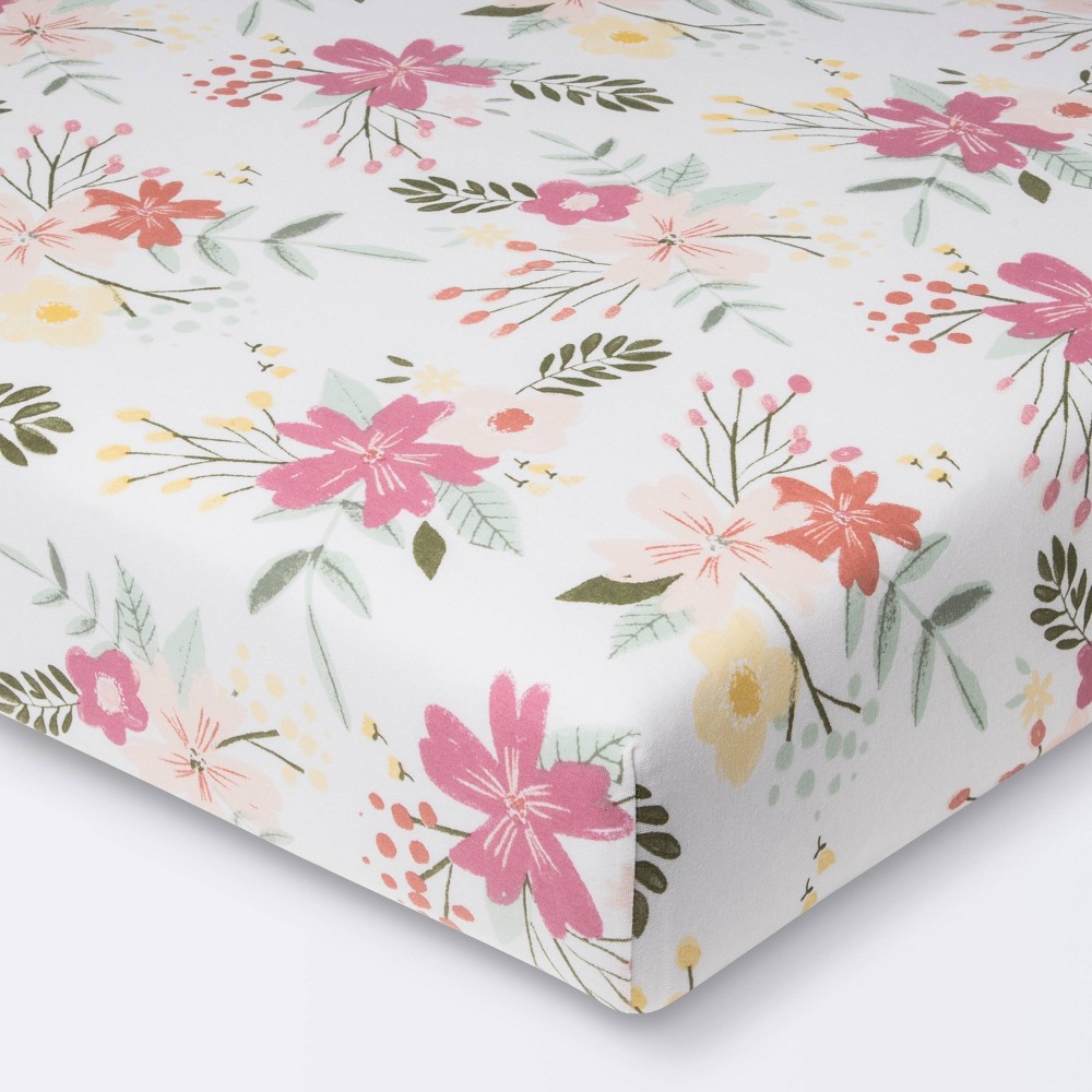 Polyester Rayon Jersey Fitted Crib Sheet - Cloud Island Floral Meadow