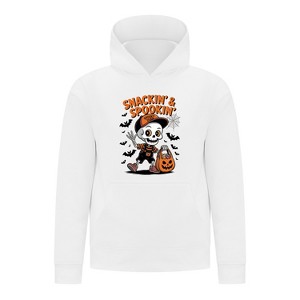 Everyday Kids “Snackin’ & Spookin’” Pullover Halloween Hoodie – Skeleton Trick-or-Treater with Candy Bag – Cozy Fall Sweatshirt for Boys, White - 1 of 3