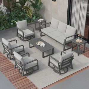 SUGOLD 8-Piece Aluminum Patio Conversation Set with Coffee Table and Gray Cushions - 1 of 4