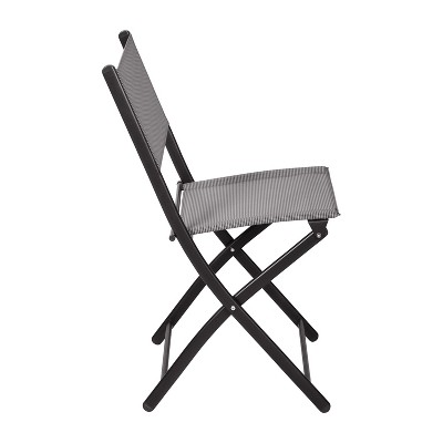 Set of 2 Gray Armless Folding Chairs with Black Steel Frames