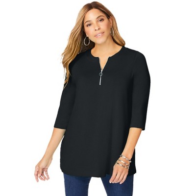 Jessica London Women's Plus Size Stretch Knit Zip Tunic