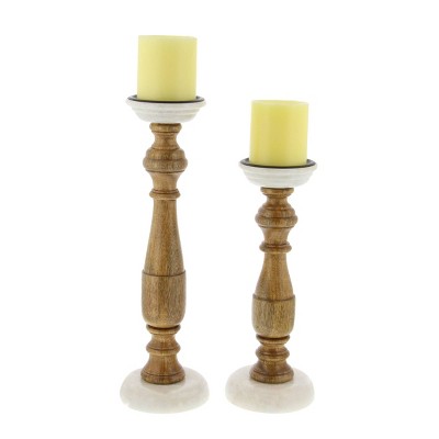 Set of 2 Contemporary Turned Wood Style Candle Holders - Olivia & May