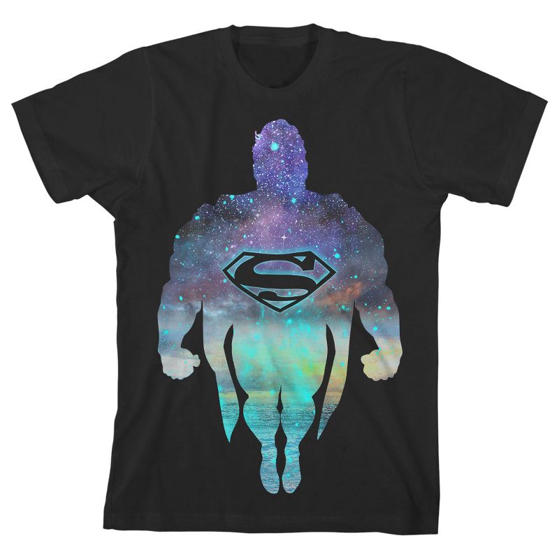 Superman Cosmic Silhouette Black T-shirt Toddler Boy to Youth Boy, 1 of 2