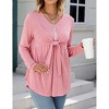 Women's Long Sleeve Front Knot Tops V Neck Ruffle Hem Casual Shirt Zip Up Flowy Blouses - 4 of 4