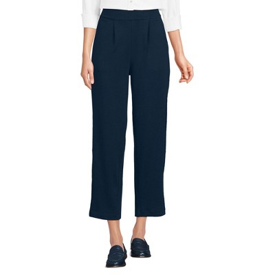 Lands' End Women's Knit High Rise Pleated Straight Leg Crop Pants