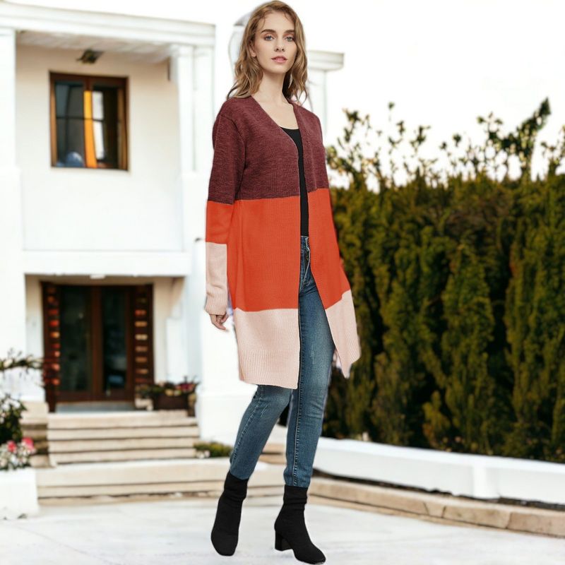 Anna-Kaci Women's Long Sleeve Open Front Casual Knit Sweaters Coat Soft Outwear Striped Draped Duster Cardigan, 4 of 6