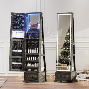 Fredees LED Mirror Jewelry Cabinet, Standing 360° Swivel Armoire with Full-Length Mirror, Jewelry Storage & Large Drawer, Christmas Gift - 1 of 4