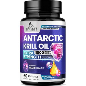 Antarctic Krill Oil 1000mg with Omega-3s EPA, DHA & Astaxanthin Premium Softgels - 60 Softgels By Nature's Nutrition - 1 of 4