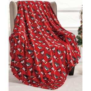 Plazatex Christmas Sloth Micro plush Decorative All Season Red Color 50" X 60" Throw Blanket - 1 of 3