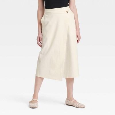 Women's Midi Wrap Skirt - Universal Thread™ Cream 0