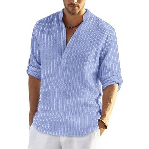 COOFANDY Men's Cotton Linen Henley T-Shirts Long Sleeve Hippie Casual Beach T-Shirts - 1 of 4