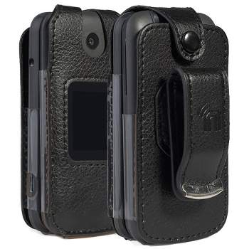 Nakedcellphone Vegan Leather Case with Belt Clip for Alcatel SmartFlip (2019), Go Flip 3 - Black