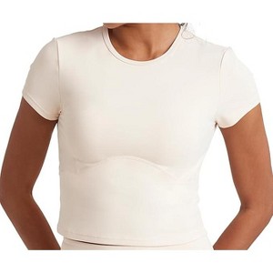 POPSUGAR PS Short Sleeve Athletic Tops for Women - Latte Fitted Feminine Seamed T-shirts for Workout, Gym, Running and Yoga - 1 of 4
